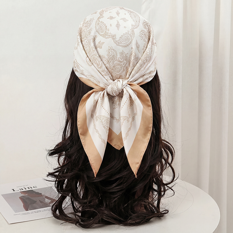 Vintage Beige Paisley Print Sq - Head Wrap Turban ulasan dan harga